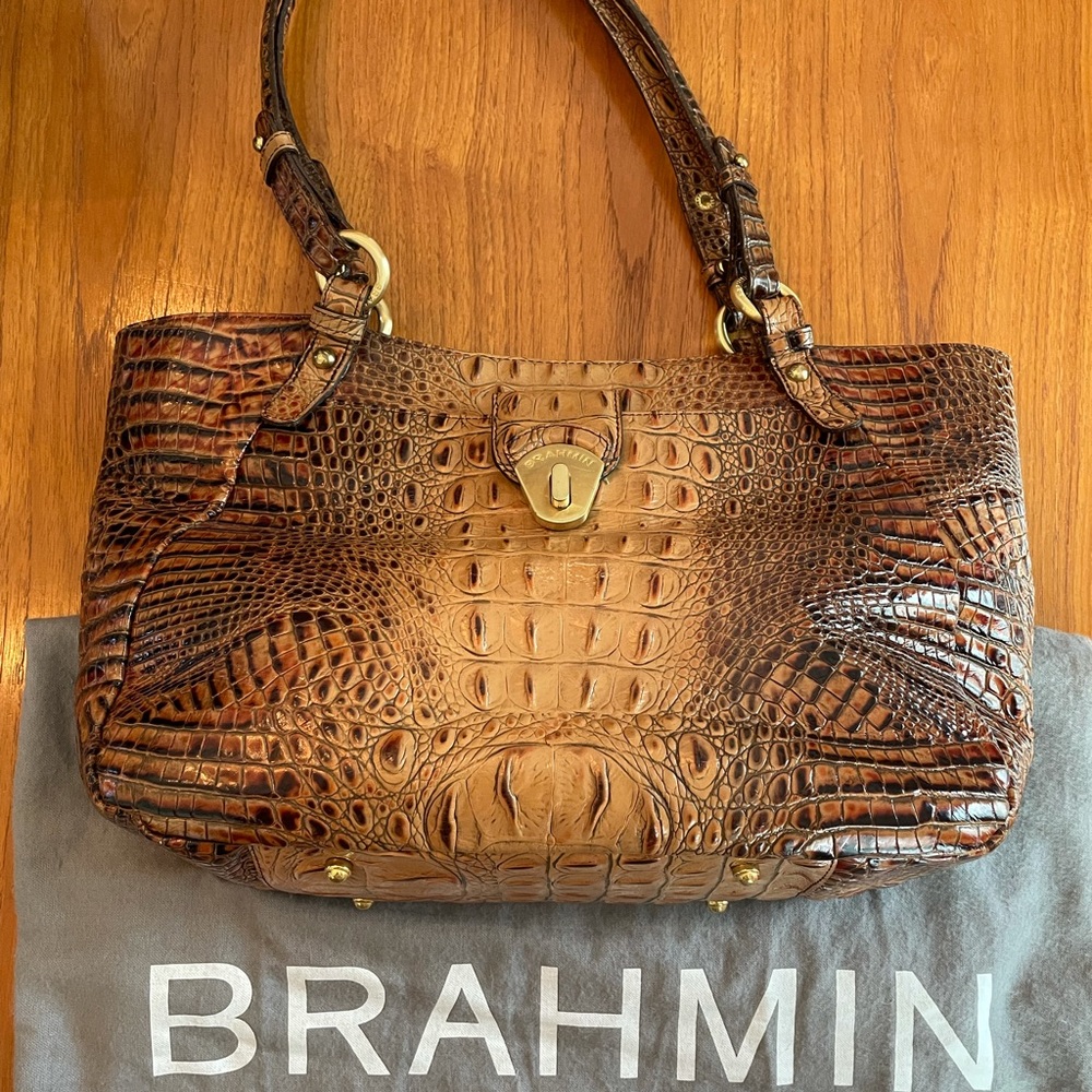 Beautiful Brahmin Brown Medium Tote Purse with Dust Cover